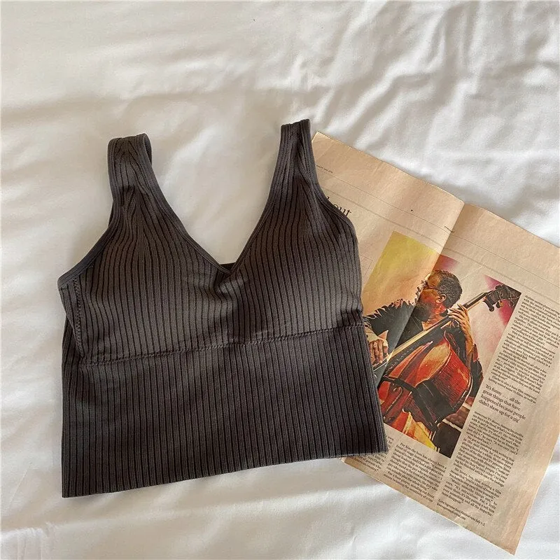Joskaa Knitted Crop Tops for Women Green Black White Clothing Screw Thread Tank Top Sexy T Shirts Sexy Streetwear Bras Summer