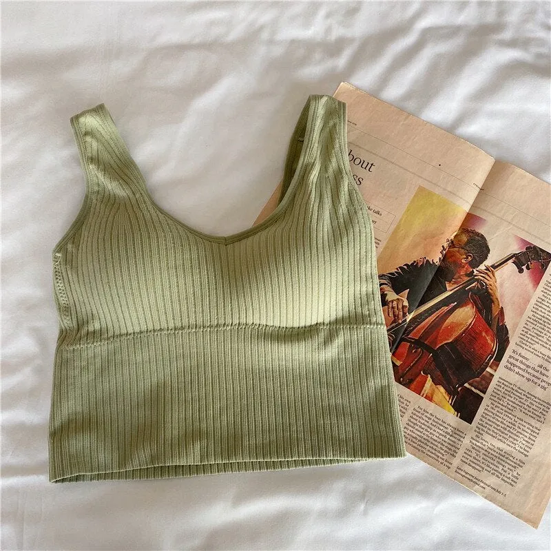 Joskaa Knitted Crop Tops for Women Green Black White Clothing Screw Thread Tank Top Sexy T Shirts Sexy Streetwear Bras Summer