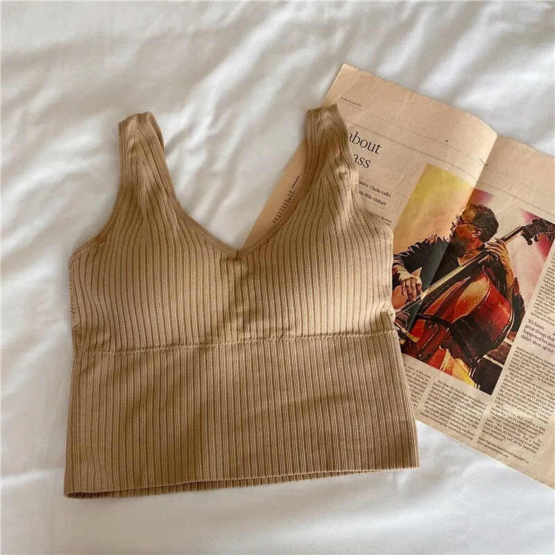 Joskaa Knitted Crop Tops for Women Green Black White Clothing Screw Thread Tank Top Sexy T Shirts Sexy Streetwear Bras Summer