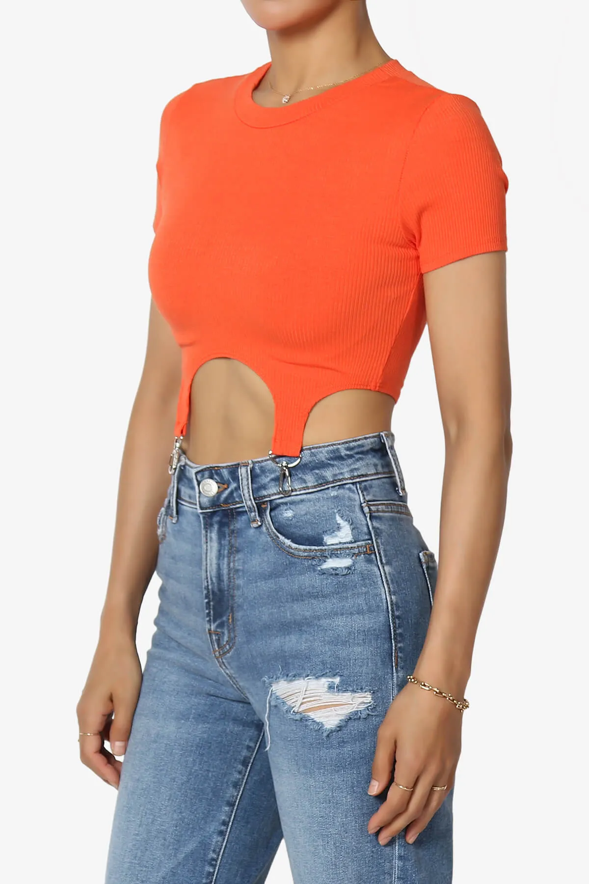 Kinzee Garter Clip Short Sleeve Crop Top