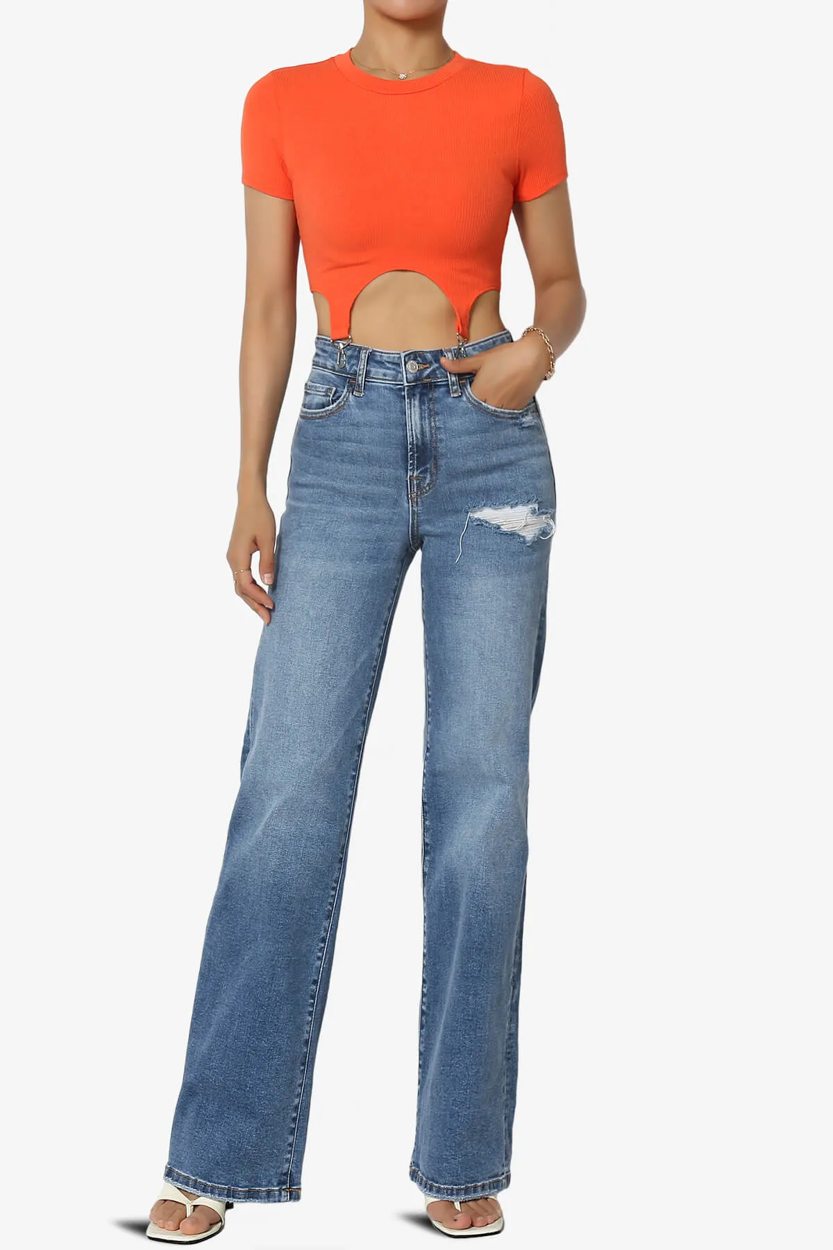 Kinzee Garter Clip Short Sleeve Crop Top
