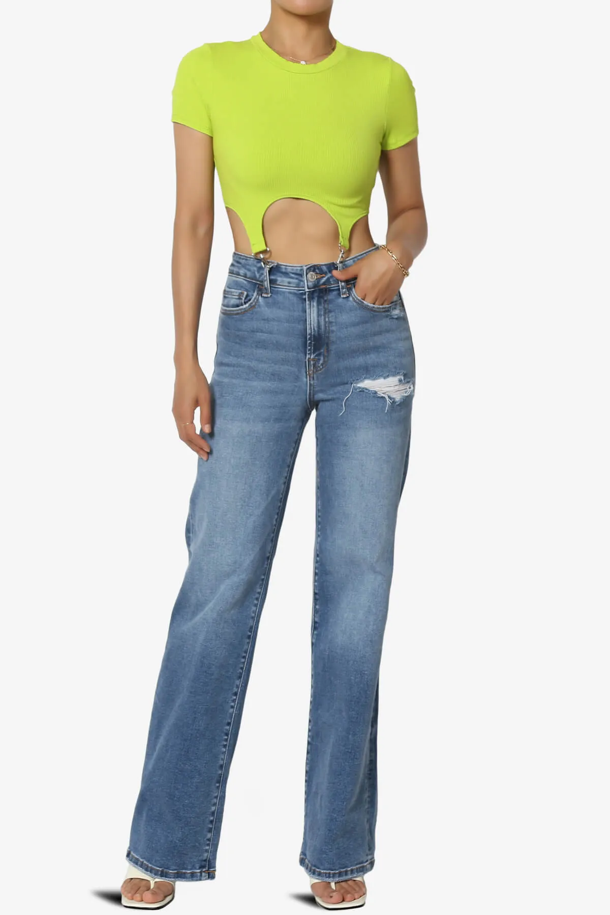 Kinzee Garter Clip Short Sleeve Crop Top