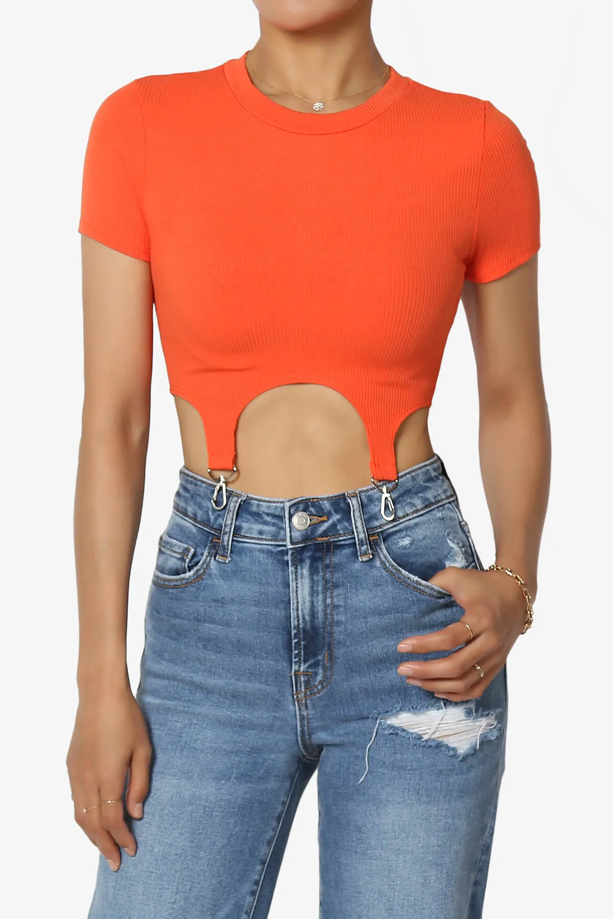 Kinzee Garter Clip Short Sleeve Crop Top