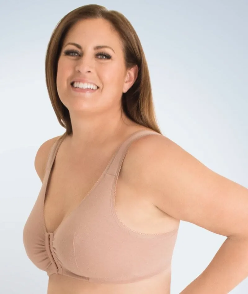 Leading Lady The Meryl Cotton Front Opening Wirefree Leisure Bra - Warm Taupe
