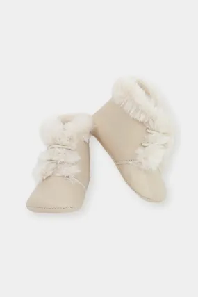 Leather Fur Trim Soft Sole Boots