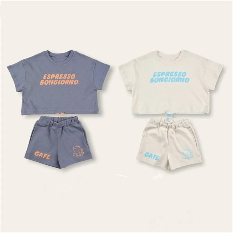 Letter Print T-Shirt & Shorts Summer Set