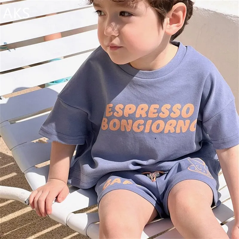 Letter Print T-Shirt & Shorts Summer Set