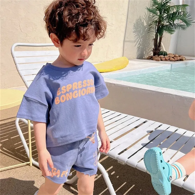Letter Print T-Shirt & Shorts Summer Set