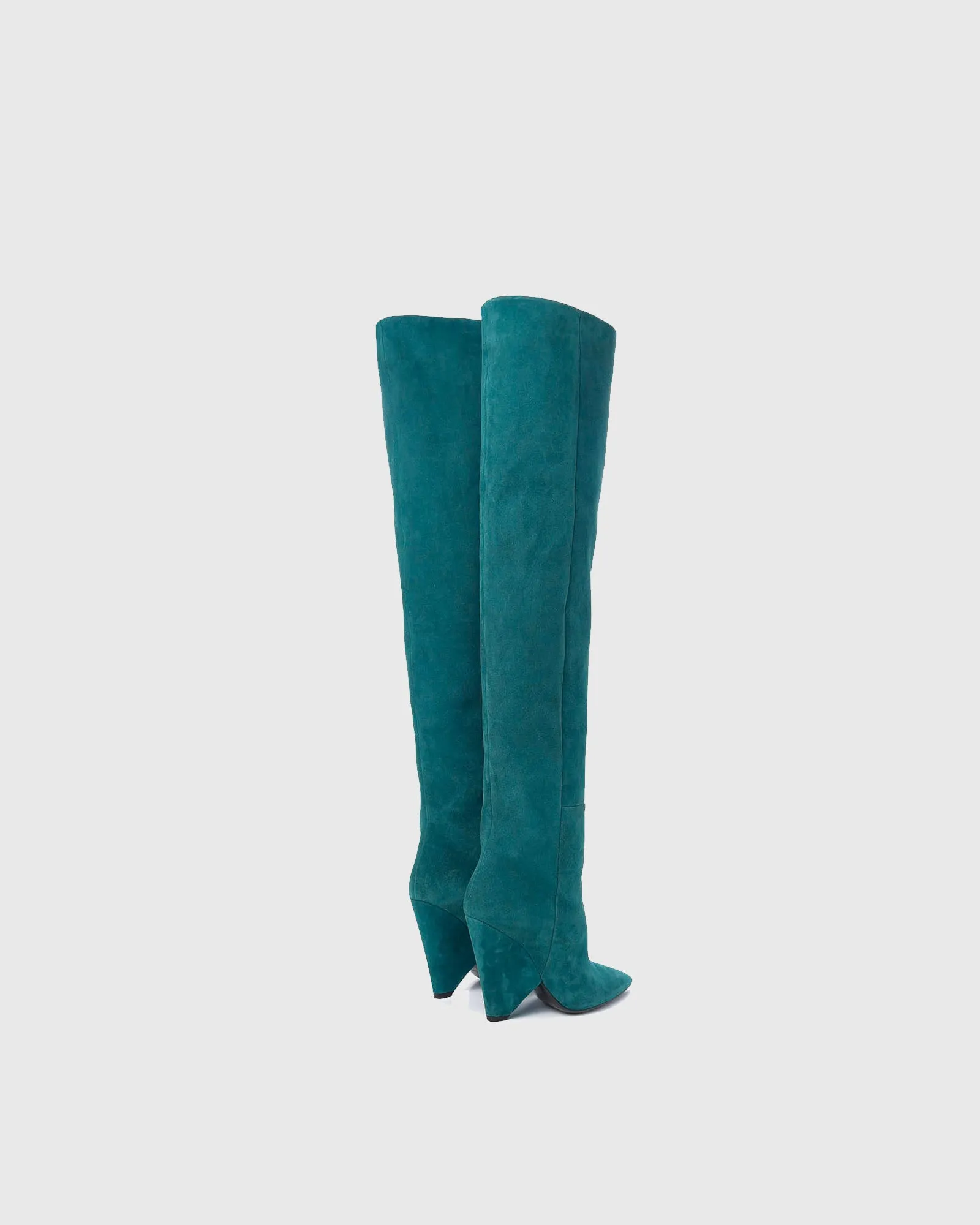 Livia Heterotypic Heel Ruched Knee High Boots In Blue