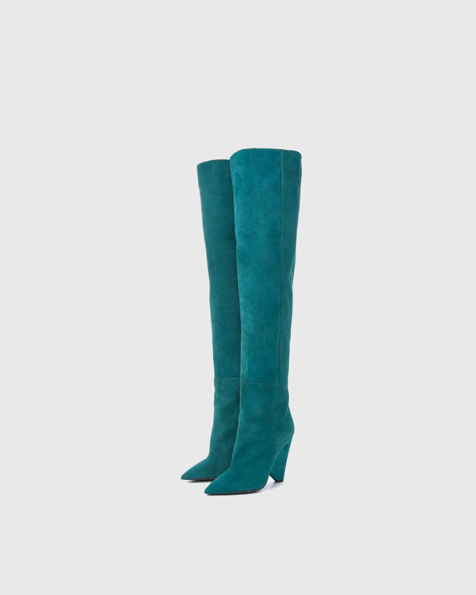 Livia Heterotypic Heel Ruched Knee High Boots In Blue