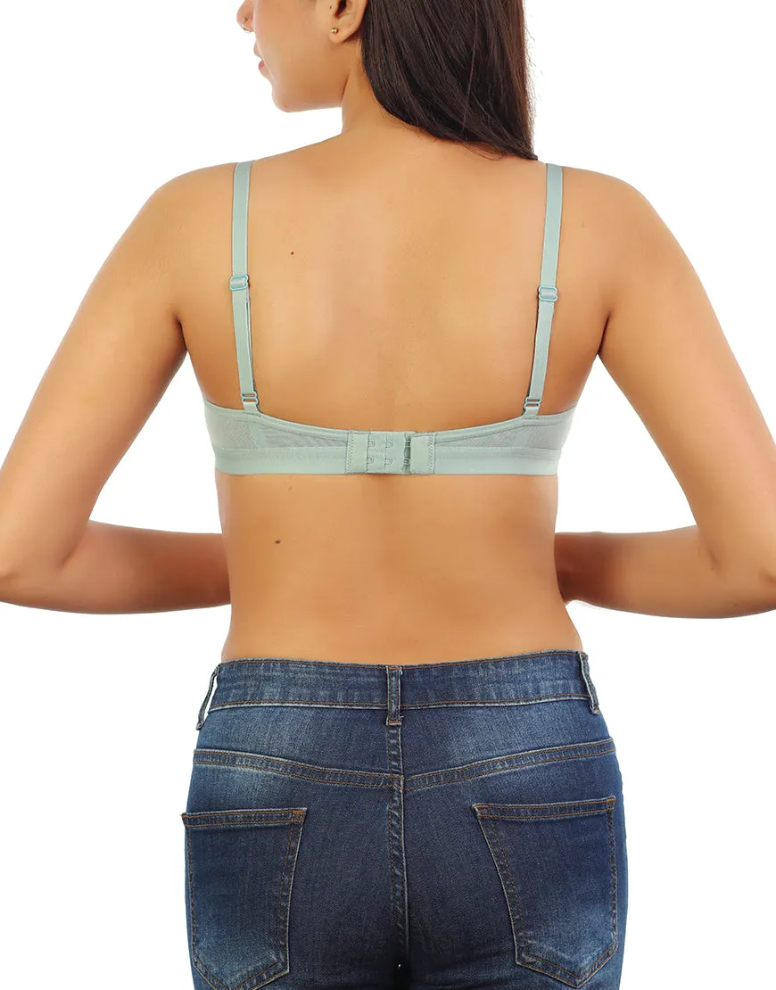 LOSHA WIRED LEVEL 2 PUSH-UP BRA WITH POWER MESH WINGS -BLUE SURF