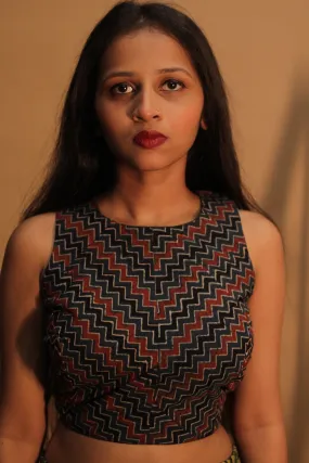 Mastaani | Reversible Blouse | Noir & Blue Ajrakh Chevron