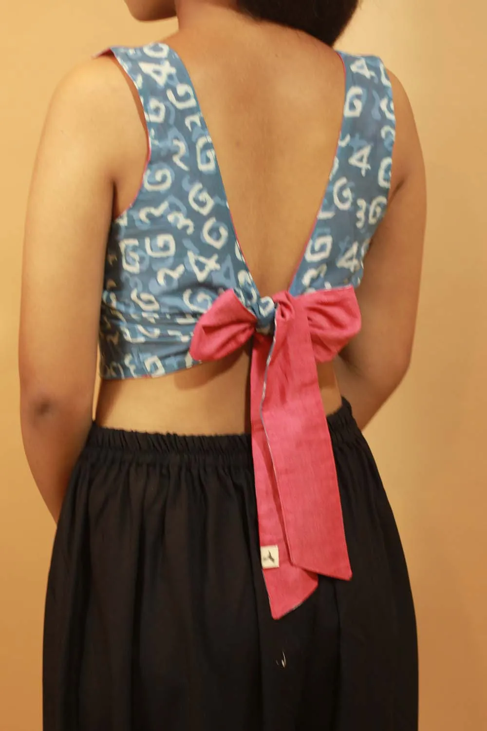 Mastaani | Reversible Blouse | Quirky Indigo & Solid Coral