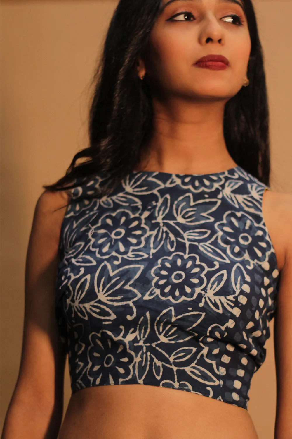 Mastaani | Reversible Blouse | Yellow with Indigo Floral