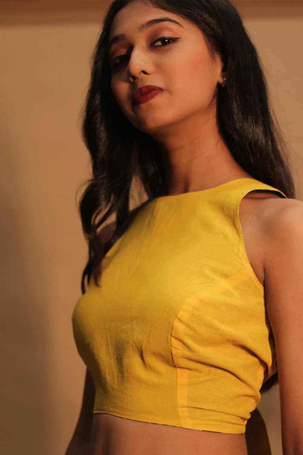 Mastaani | Reversible Blouse | Yellow with Indigo Floral