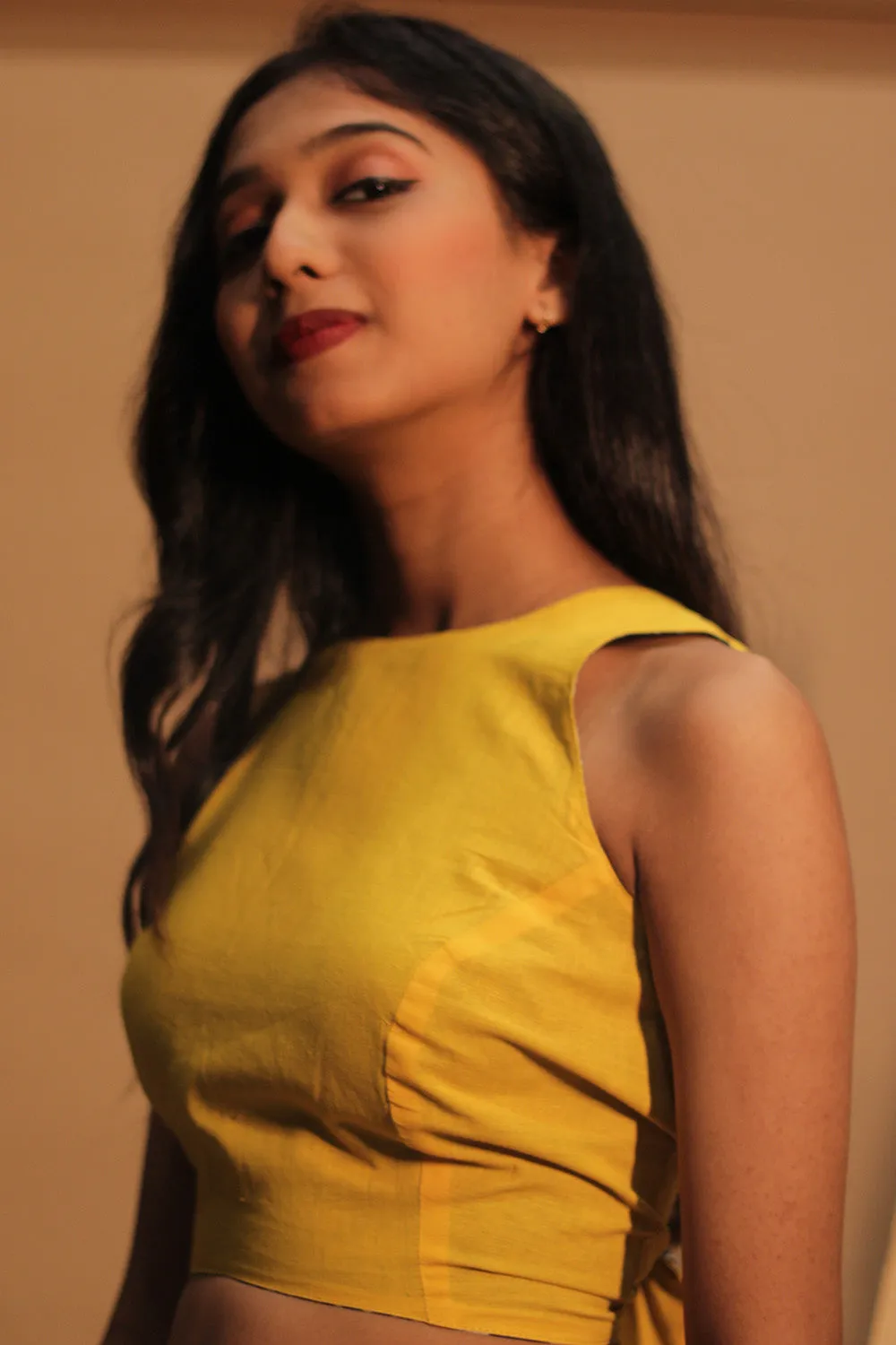 Mastaani | Reversible Blouse | Yellow with Indigo Floral