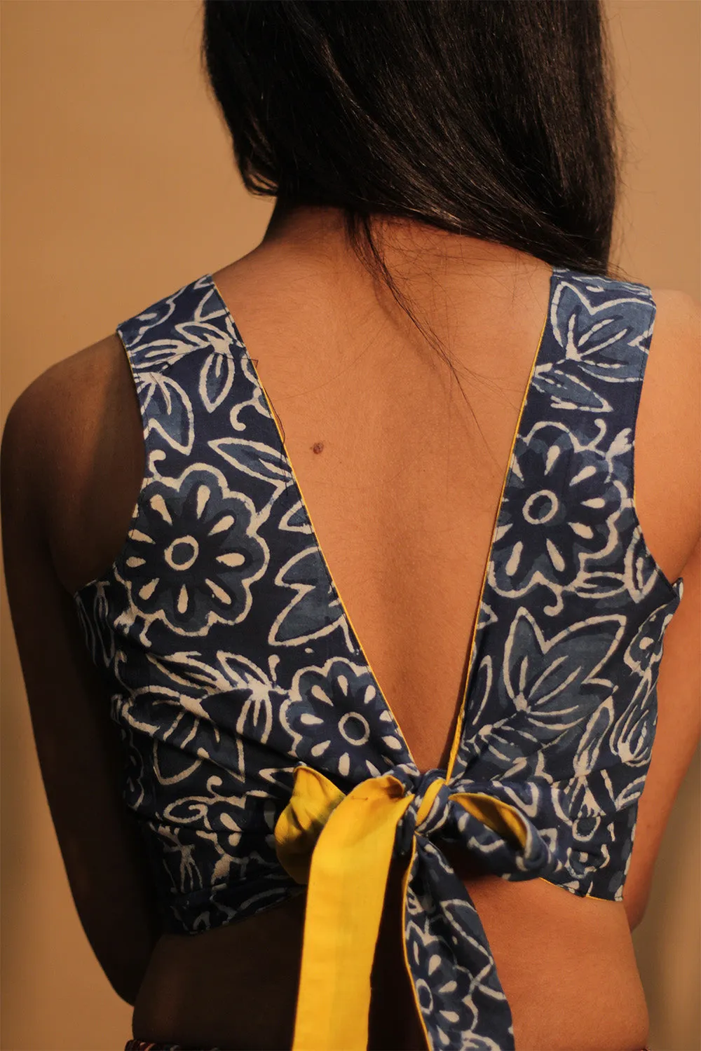 Mastaani | Reversible Blouse | Yellow with Indigo Floral