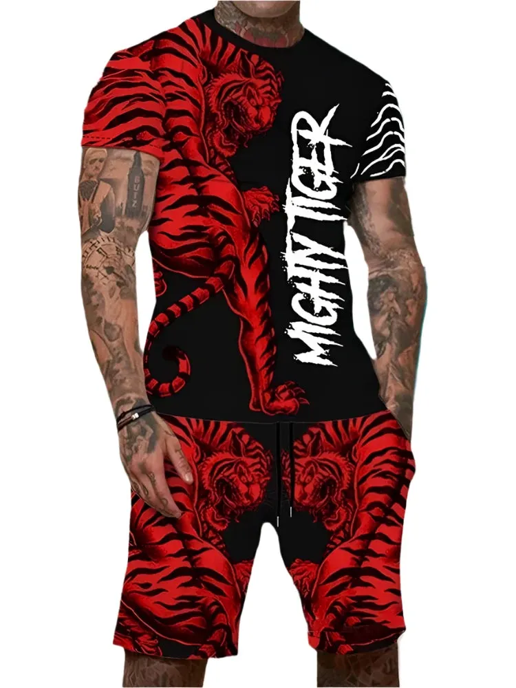 Men’s 2-Piece Lion King 3D Print T-Shirt & Shorts Set – Summer Animal Pattern Casual Outfit