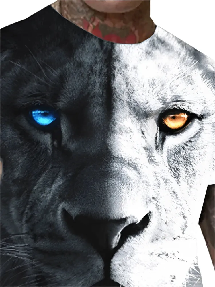 Men’s 2-Piece Lion King 3D Print T-Shirt & Shorts Set – Summer Animal Pattern Casual Outfit