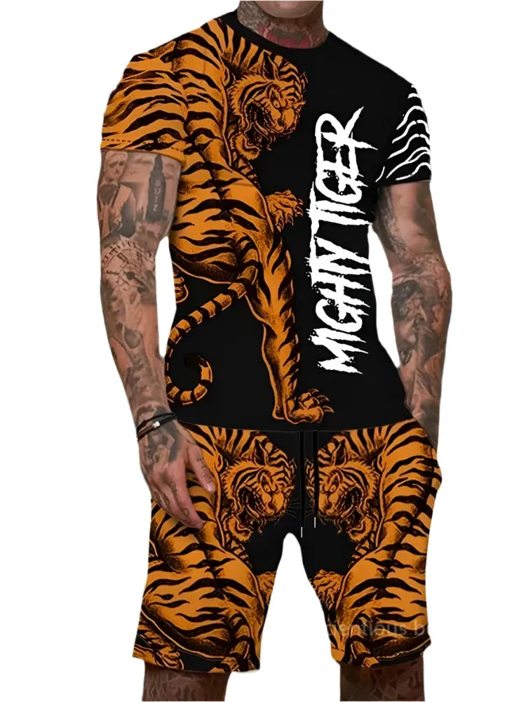 Men’s 2-Piece Lion King 3D Print T-Shirt & Shorts Set – Summer Animal Pattern Casual Outfit