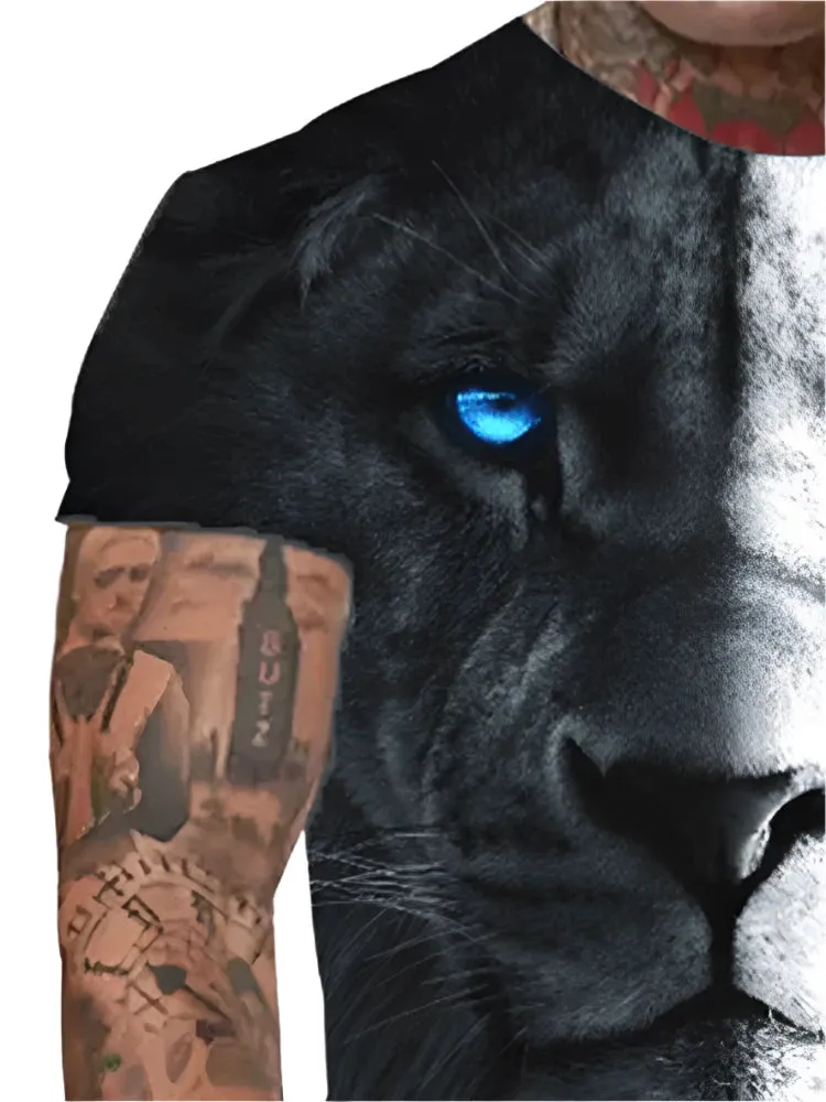 Men’s 2-Piece Lion King 3D Print T-Shirt & Shorts Set – Summer Animal Pattern Casual Outfit