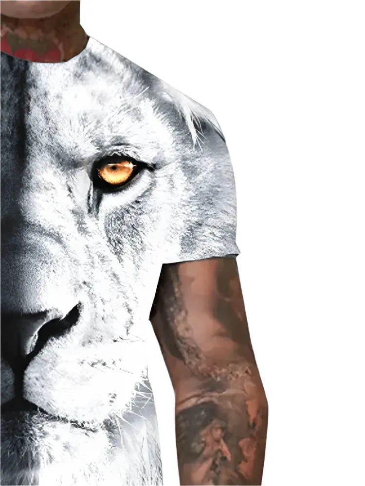 Men’s 2-Piece Lion King 3D Print T-Shirt & Shorts Set – Summer Animal Pattern Casual Outfit