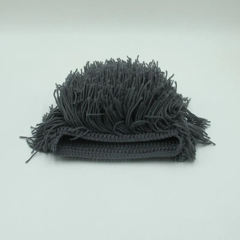Mens Hand Knitted Beard and Hair Beanie Hat