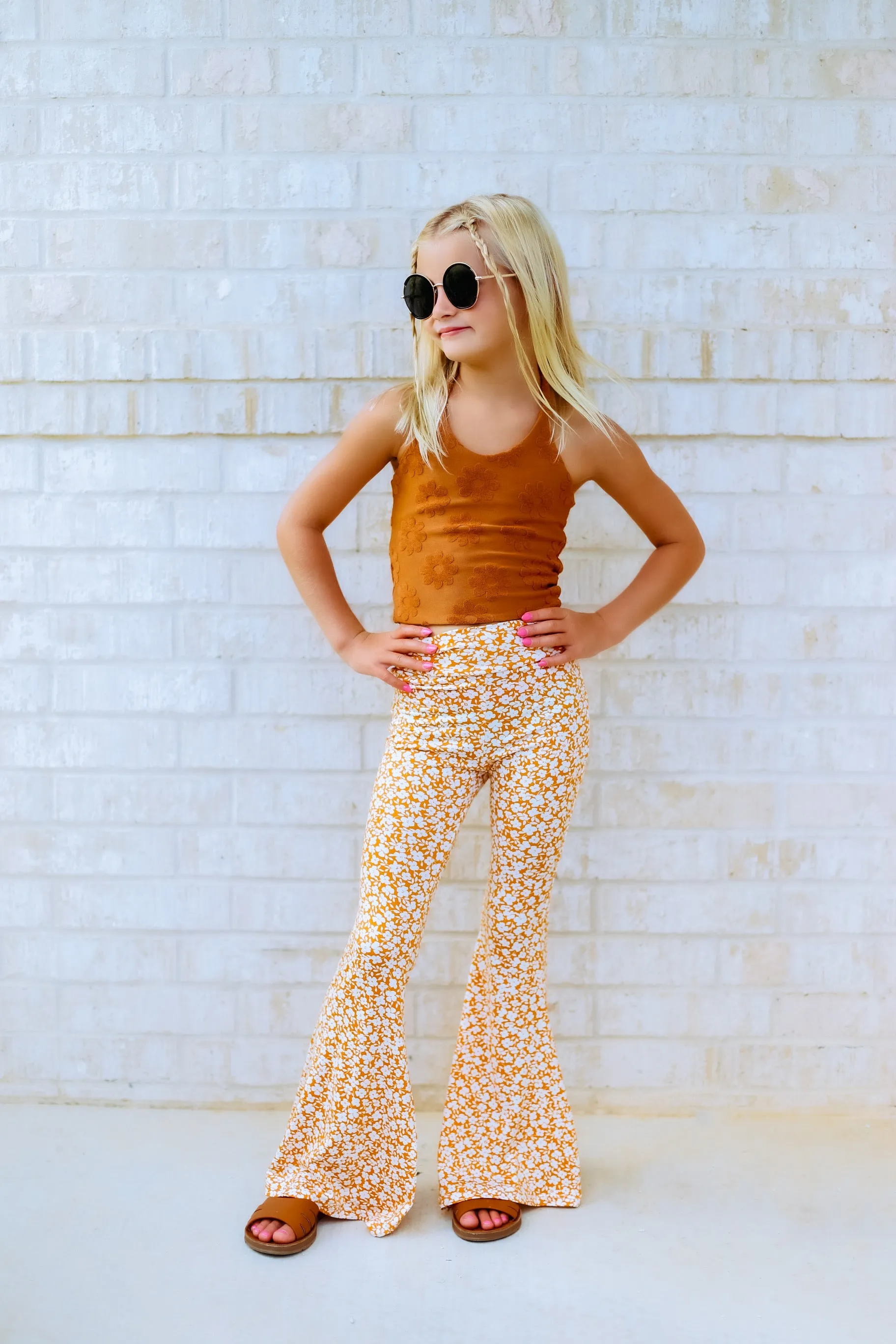 NEW! Flower Garden Bell Bottoms in Mustard Ditsy Floral