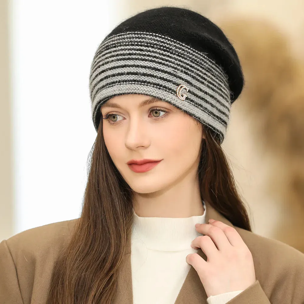 New Winter Rabbit Fur Blend Warm Casual Knitted Hat