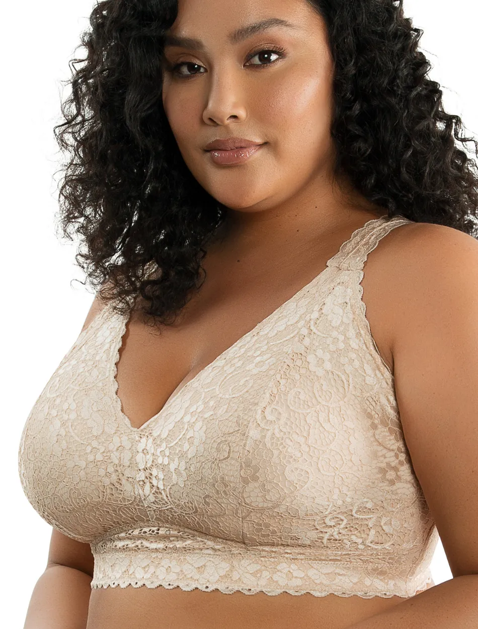 Parfait Adriana Bra Wirefree Bralette, Bare | Beige Parfait Non-Wired Bralette | Beige Lace Bralette | Beige Lounge Bra