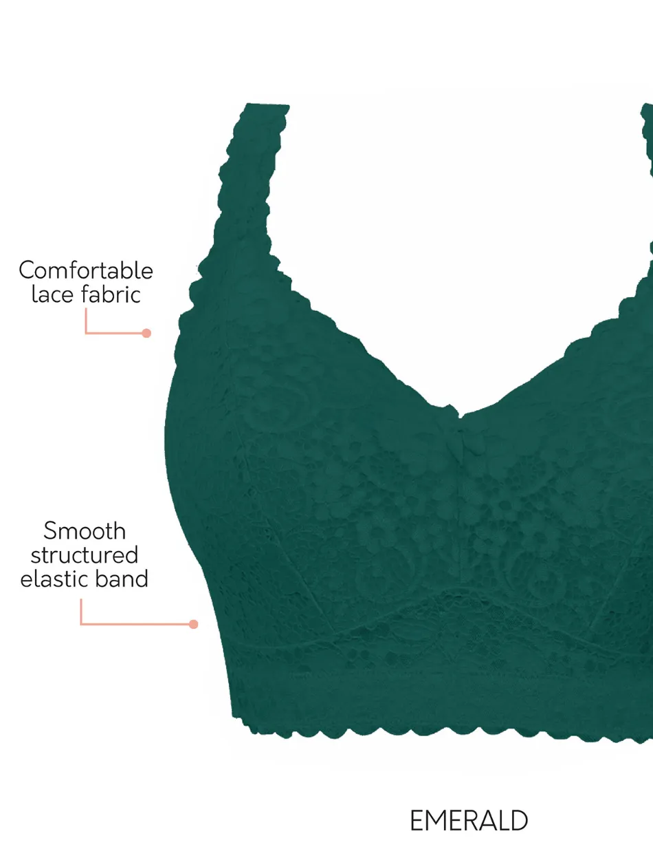 Parfait Adriana Bra Wirefree Bralette, Emerald Green | Emerald Parfait Non-Wired Bralette | Green Emerald Lace Bralette | Black Lounge Bra