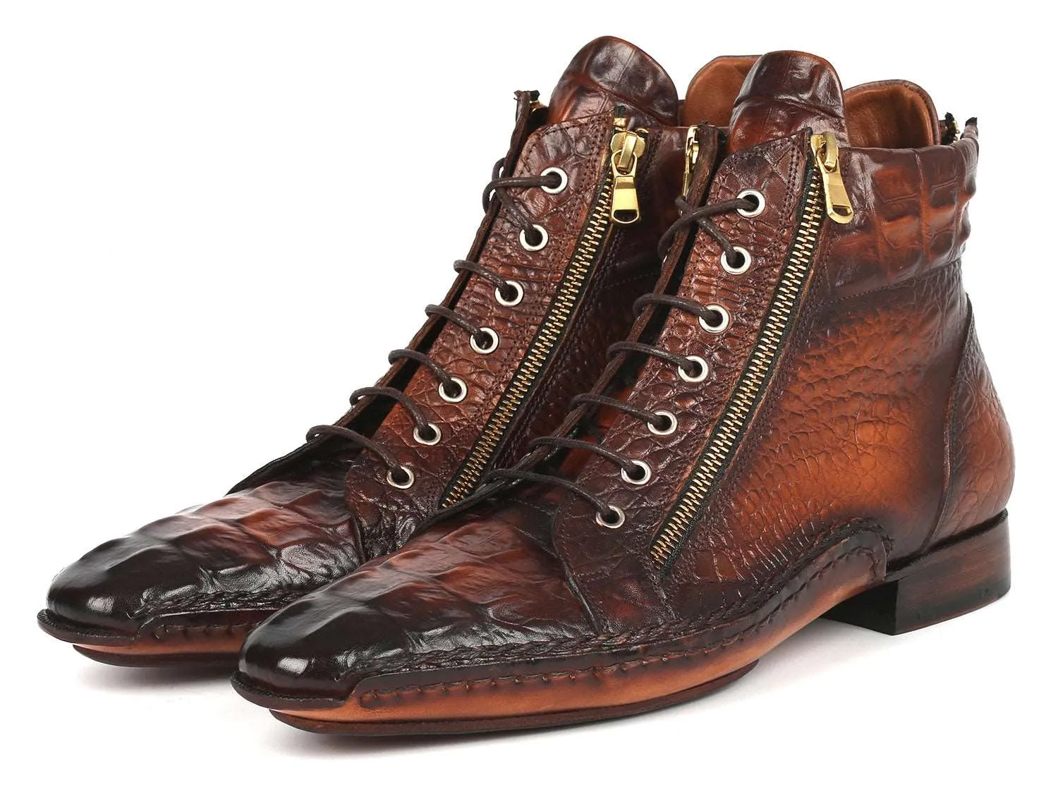 Paul Parkman Crocodile Textured Zipper Boots