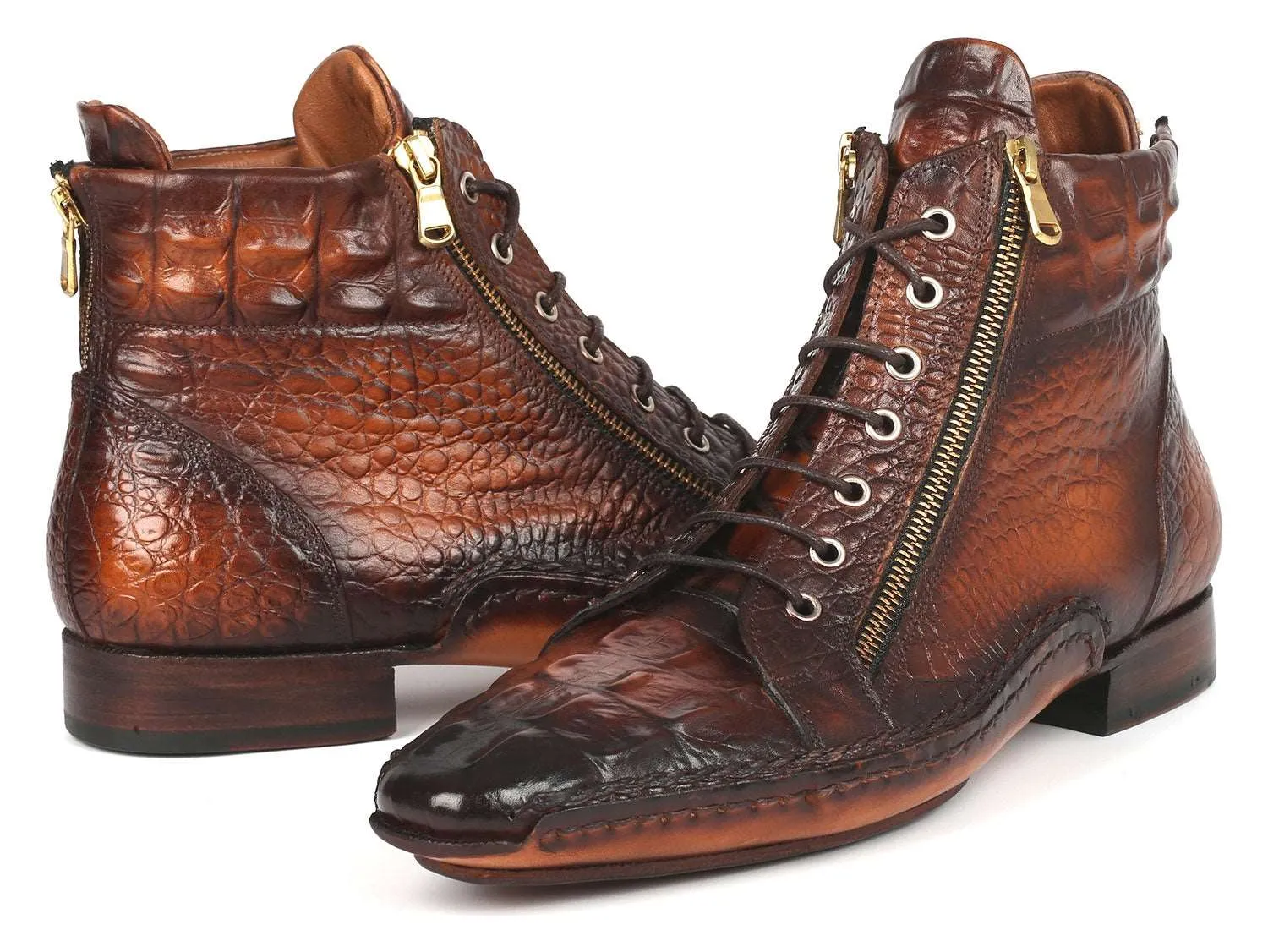 Paul Parkman Crocodile Textured Zipper Boots