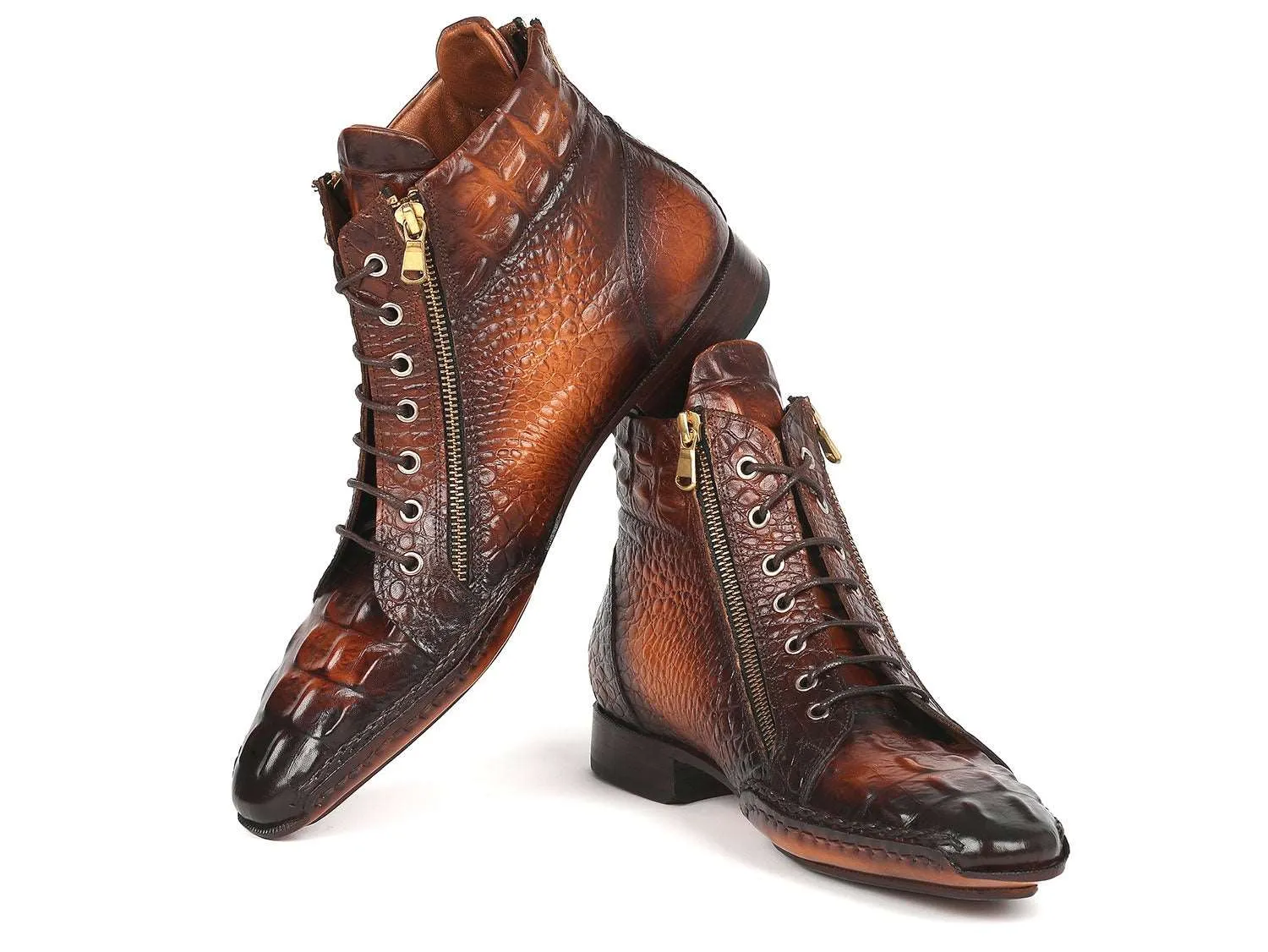 Paul Parkman Crocodile Textured Zipper Boots