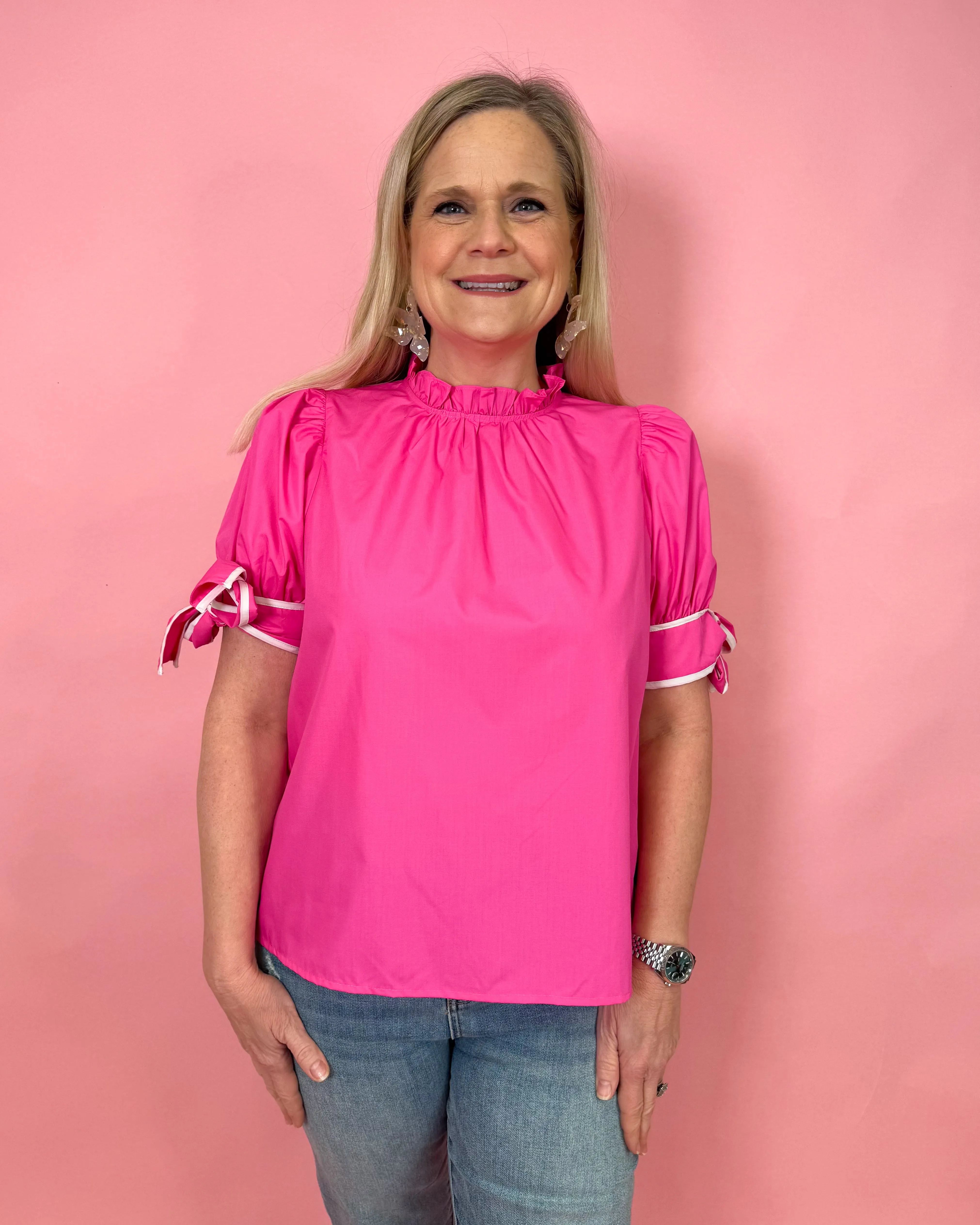 Penny Lane Spring Bow Top | Pink