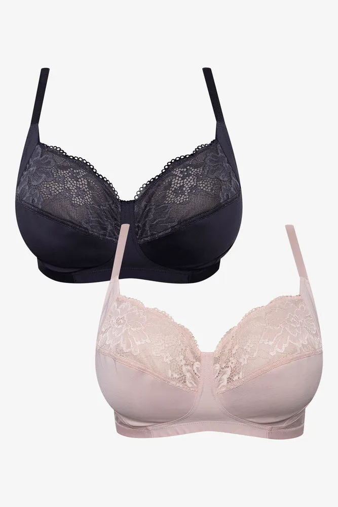 Plus Size 2 Pack Lace Non Padded Underwire Bras Black And Light Pink