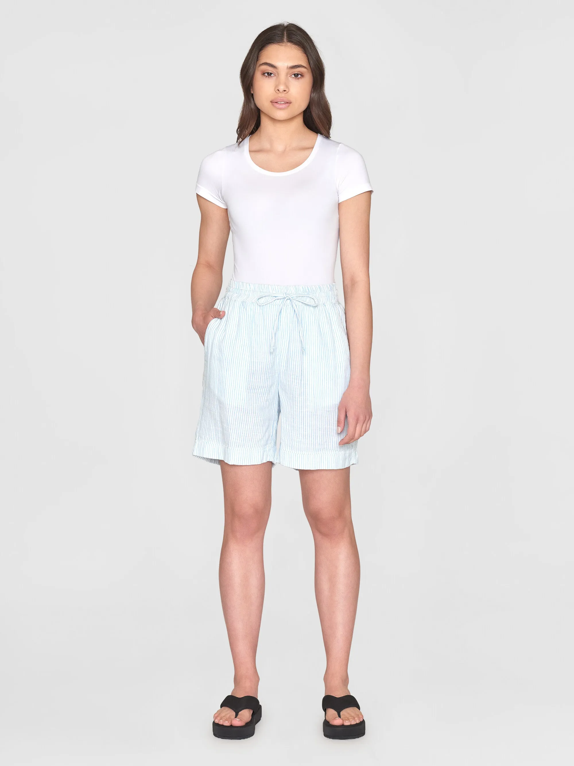 POSEY wide mid-rise double faced stripe shorts - GOTS/Vegan - Blue stripe