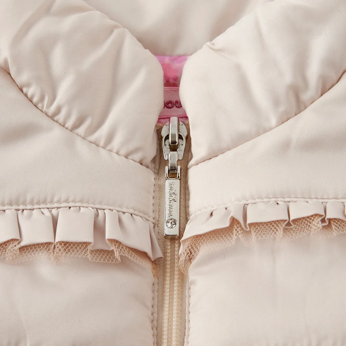 Puffer Vest with Frills and Ribbon-Shaped Pockets