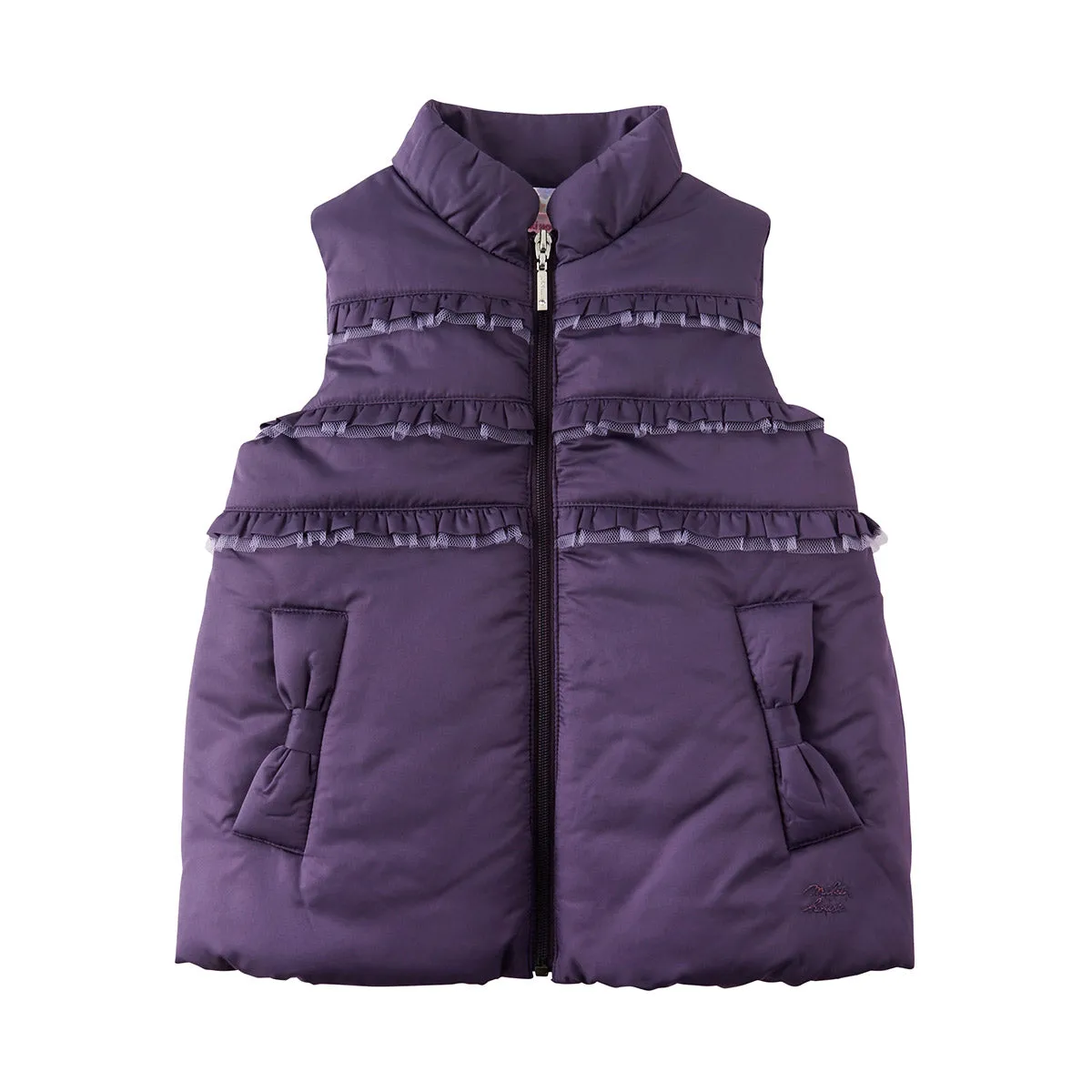 Puffer Vest with Frills and Ribbon-Shaped Pockets