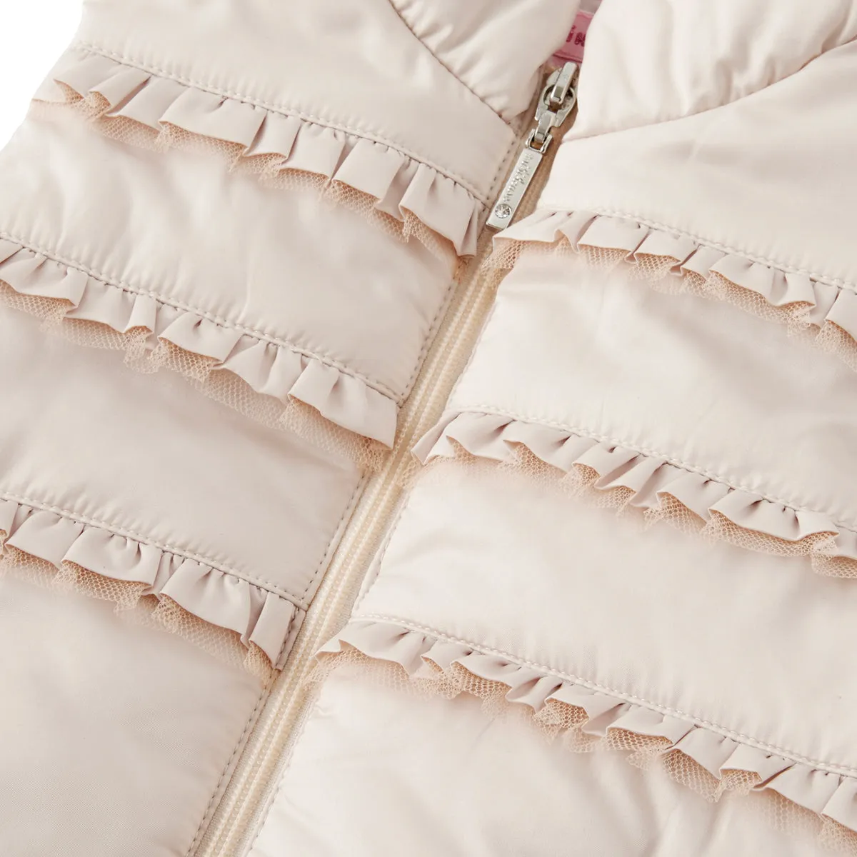 Puffer Vest with Frills and Ribbon-Shaped Pockets