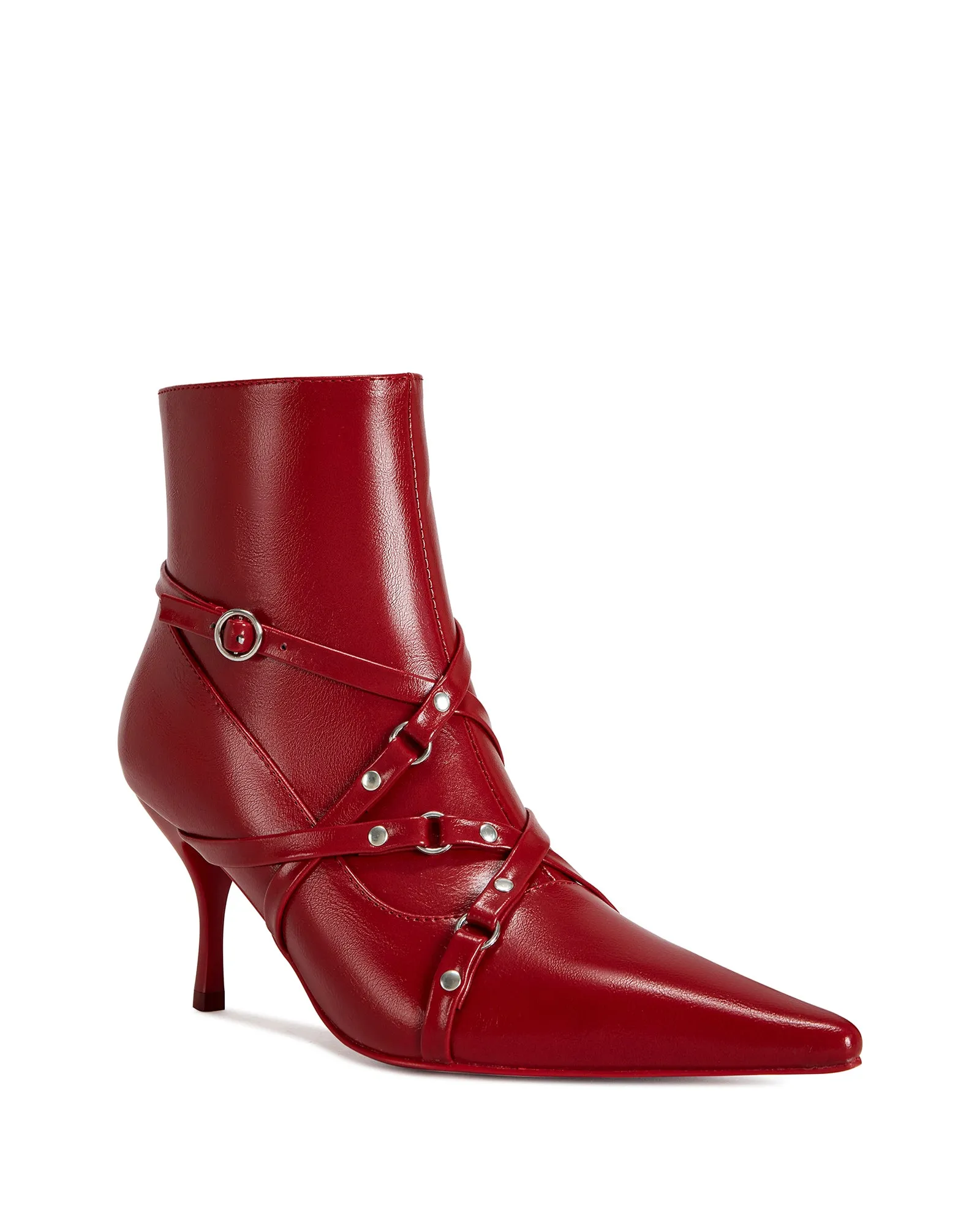 PURNIMA-RED STRAPPY POINTED TOE BOOTIE