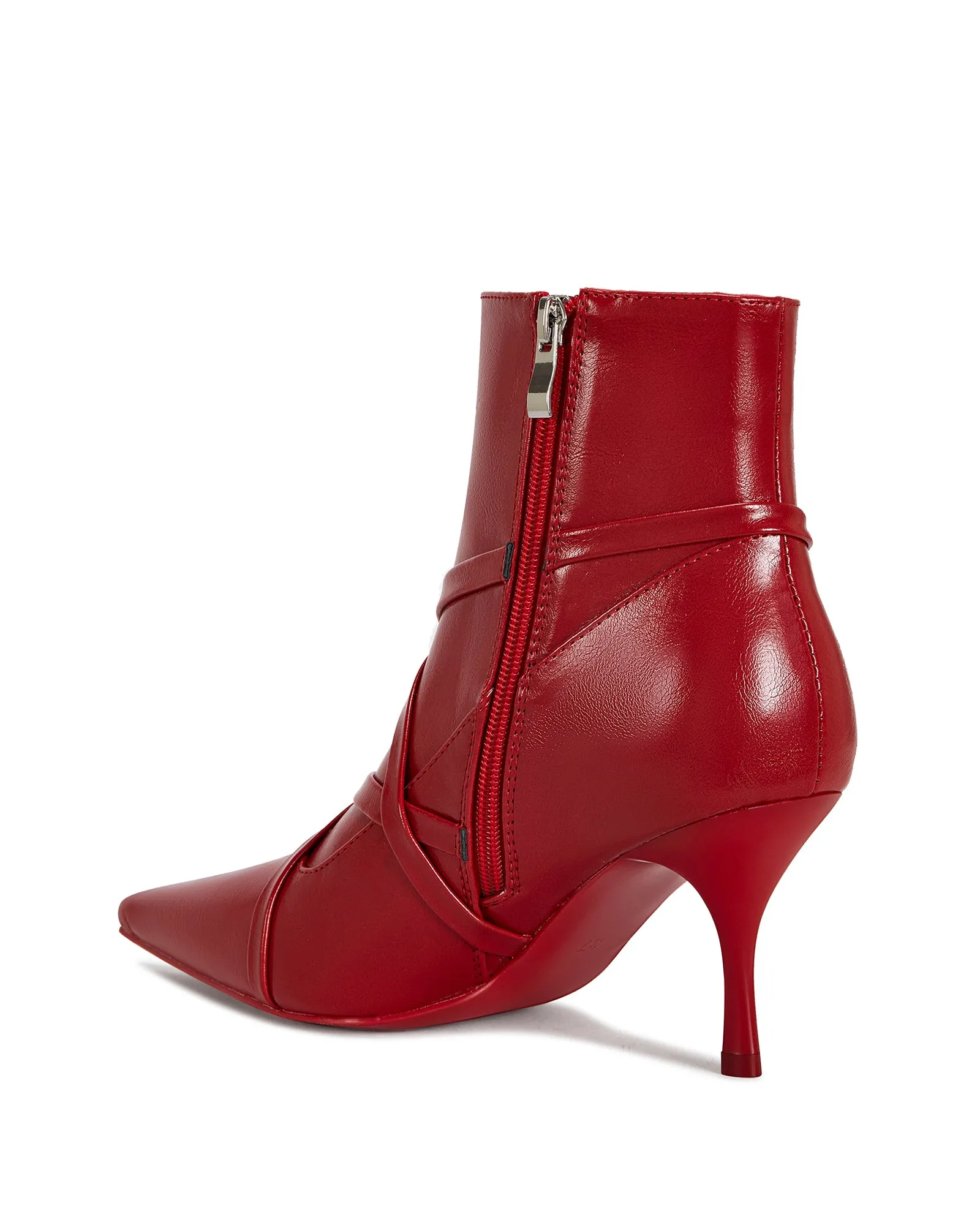 PURNIMA-RED STRAPPY POINTED TOE BOOTIE