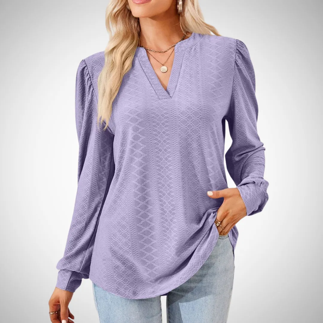 Regina V-Neck Textured Jacquard Blouse