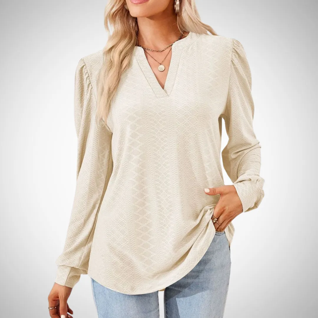 Regina V-Neck Textured Jacquard Blouse