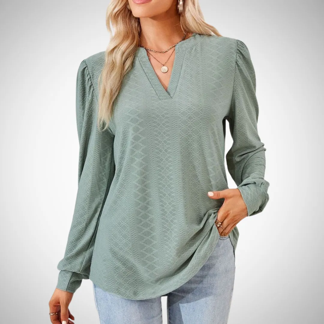 Regina V-Neck Textured Jacquard Blouse