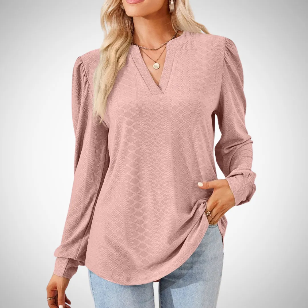 Regina V-Neck Textured Jacquard Blouse