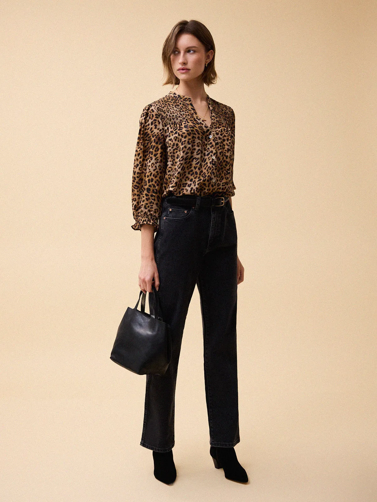 Rhys Silk Blend Blouse - Leopard