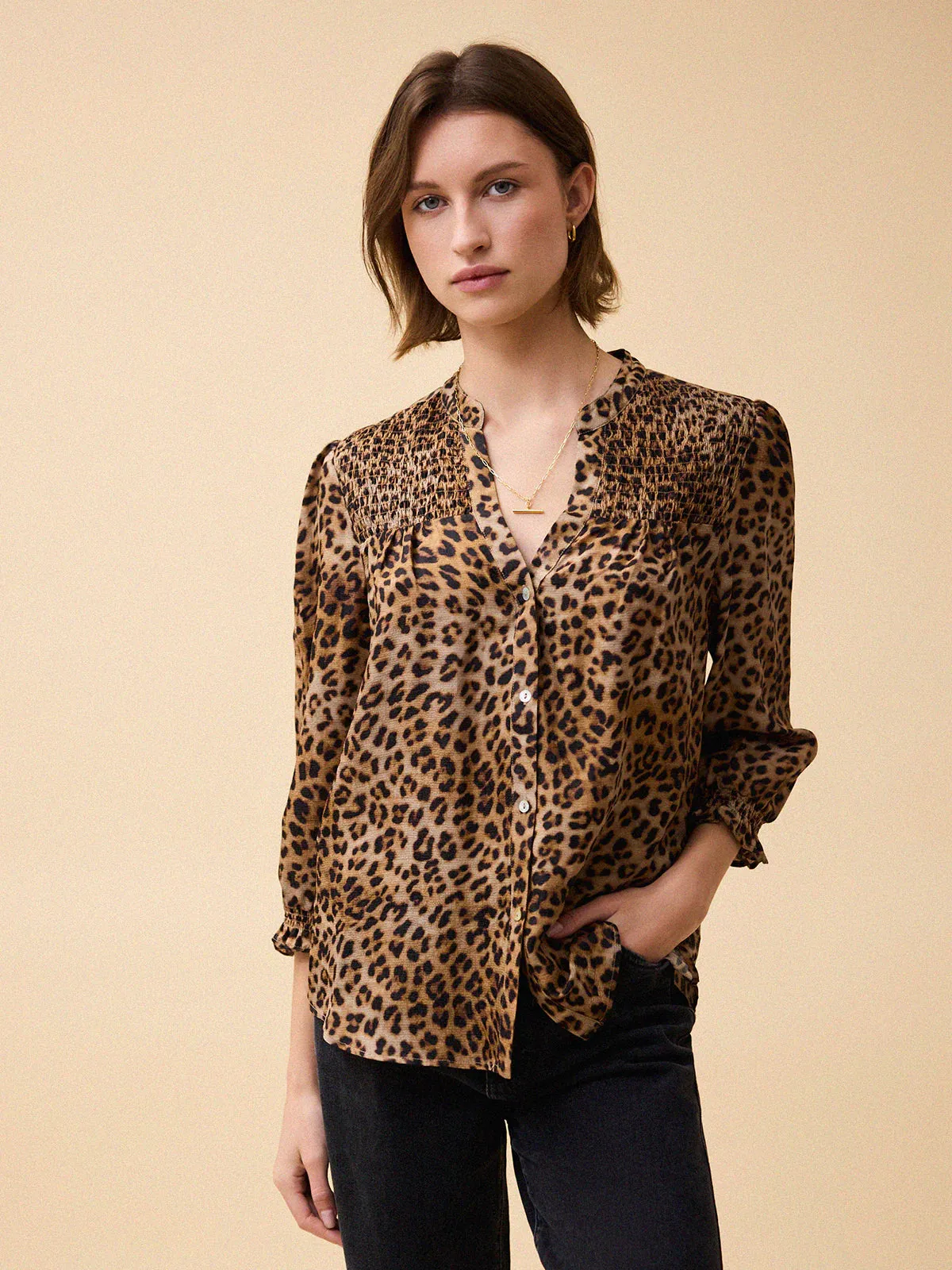 Rhys Silk Blend Blouse - Leopard