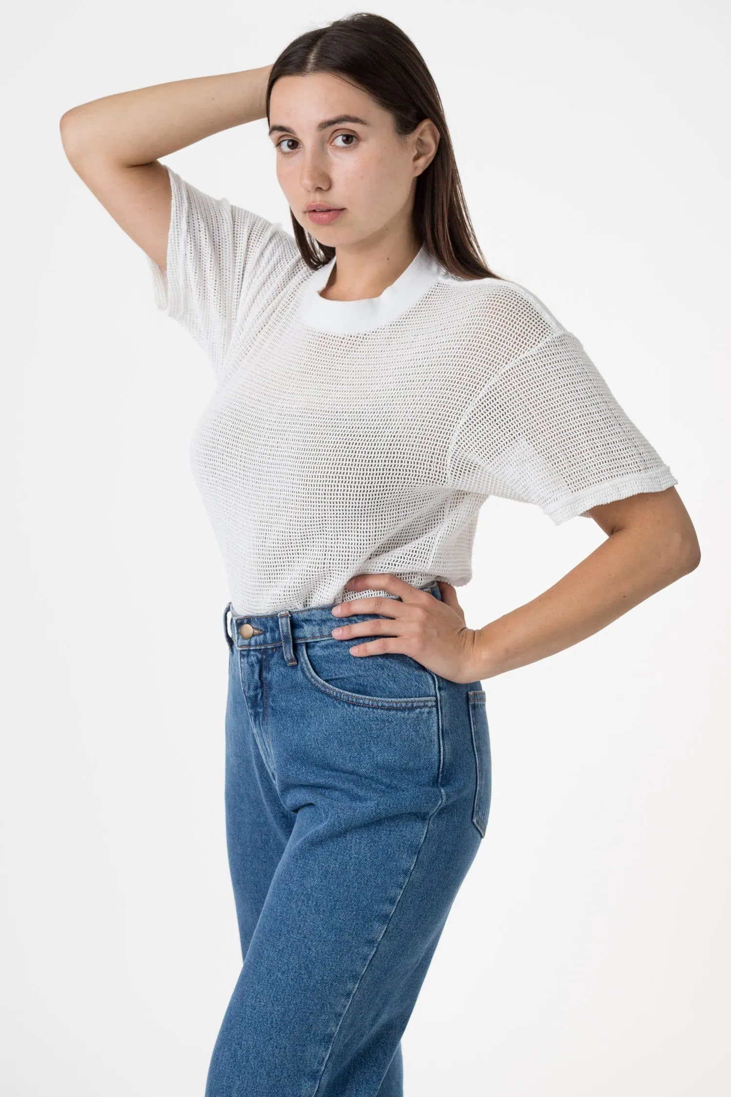RIN401GD - Cotton Mock Neck Fishnet Garment Dye T-Shirt
