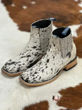 ROCK’EM  MENS SHORT BOOT COW HIDE BLACK AND WHITE (EACH PAIR IS UNIQUE)